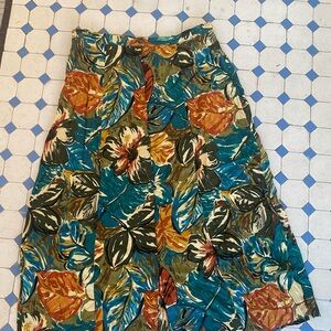 Worthington Tropical Print Midi Skirt - Teal and Orange